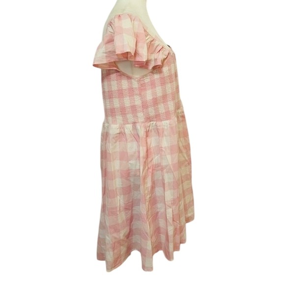 Old Navy Pink White Gingham XXL Smocked Square Neck Flutter Sleeve‎ Dress - Picture 6 of 8